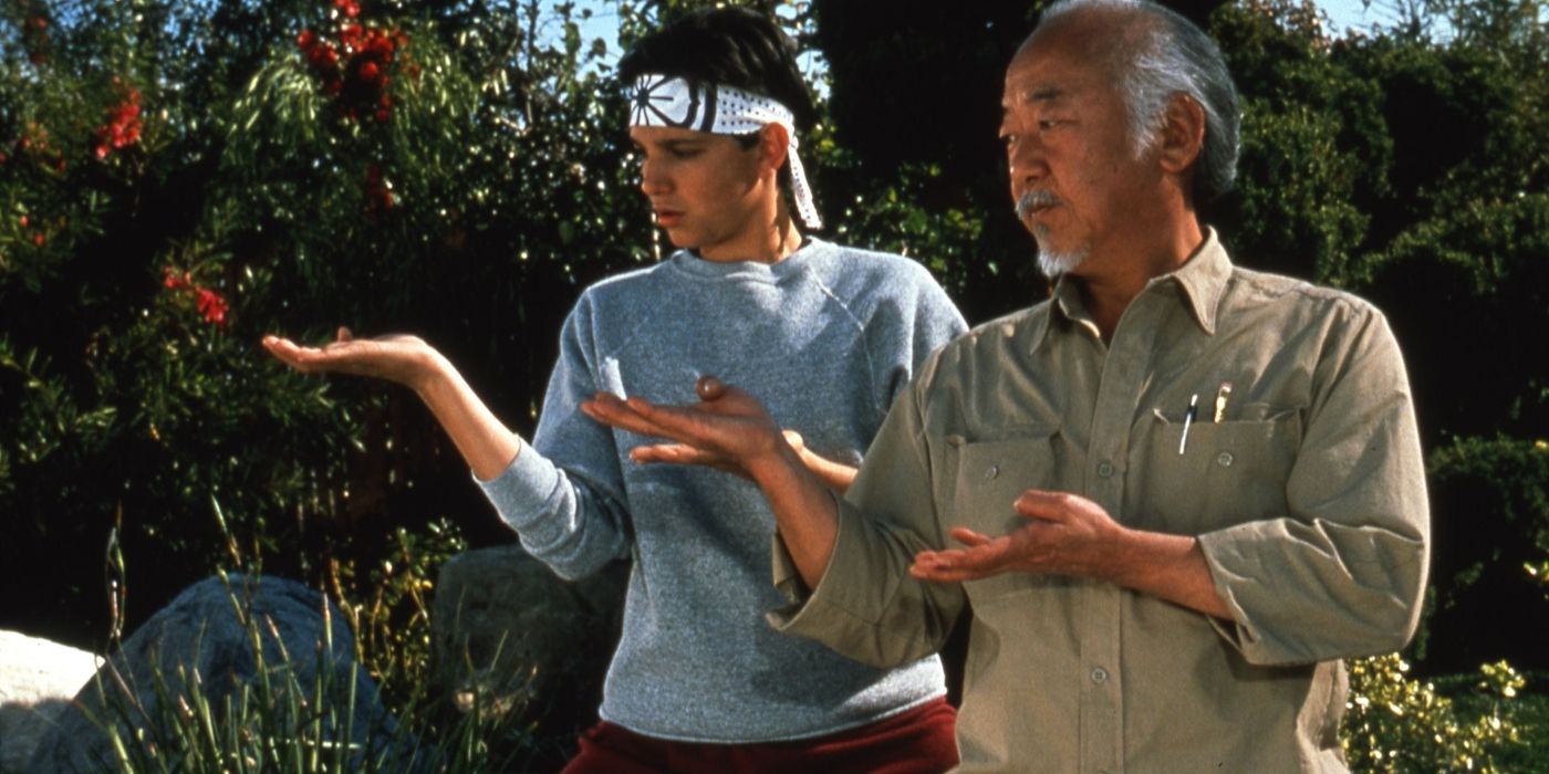 Mr Miyagi teaching the Karate Kid