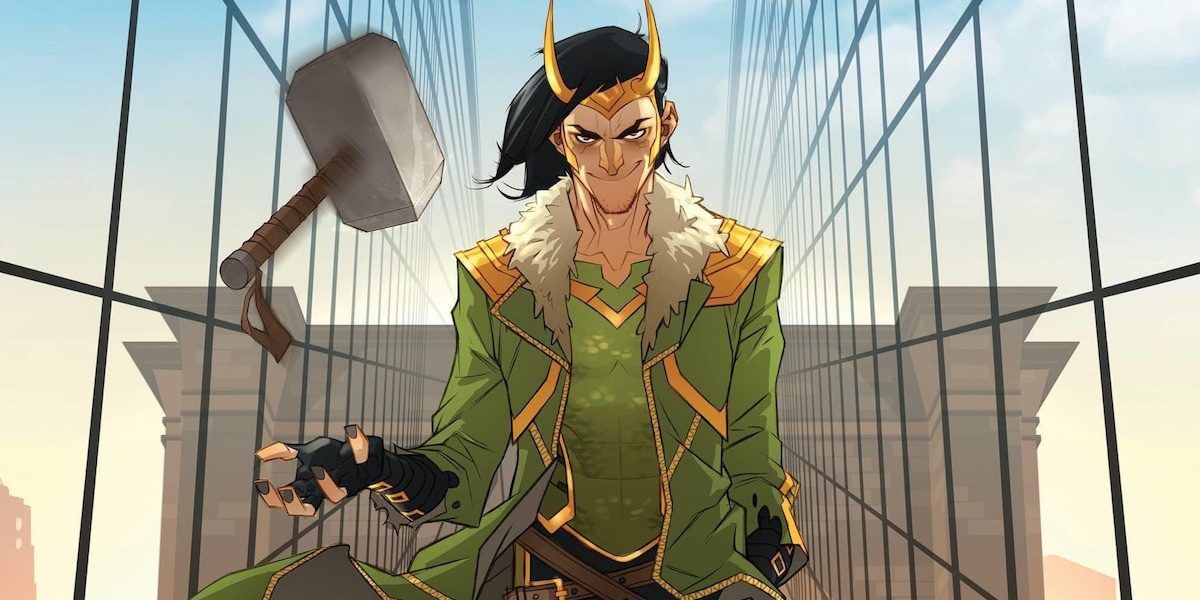 Loki tosses Mjolnir on the Brooklyn Bridge in Marvel Comics
