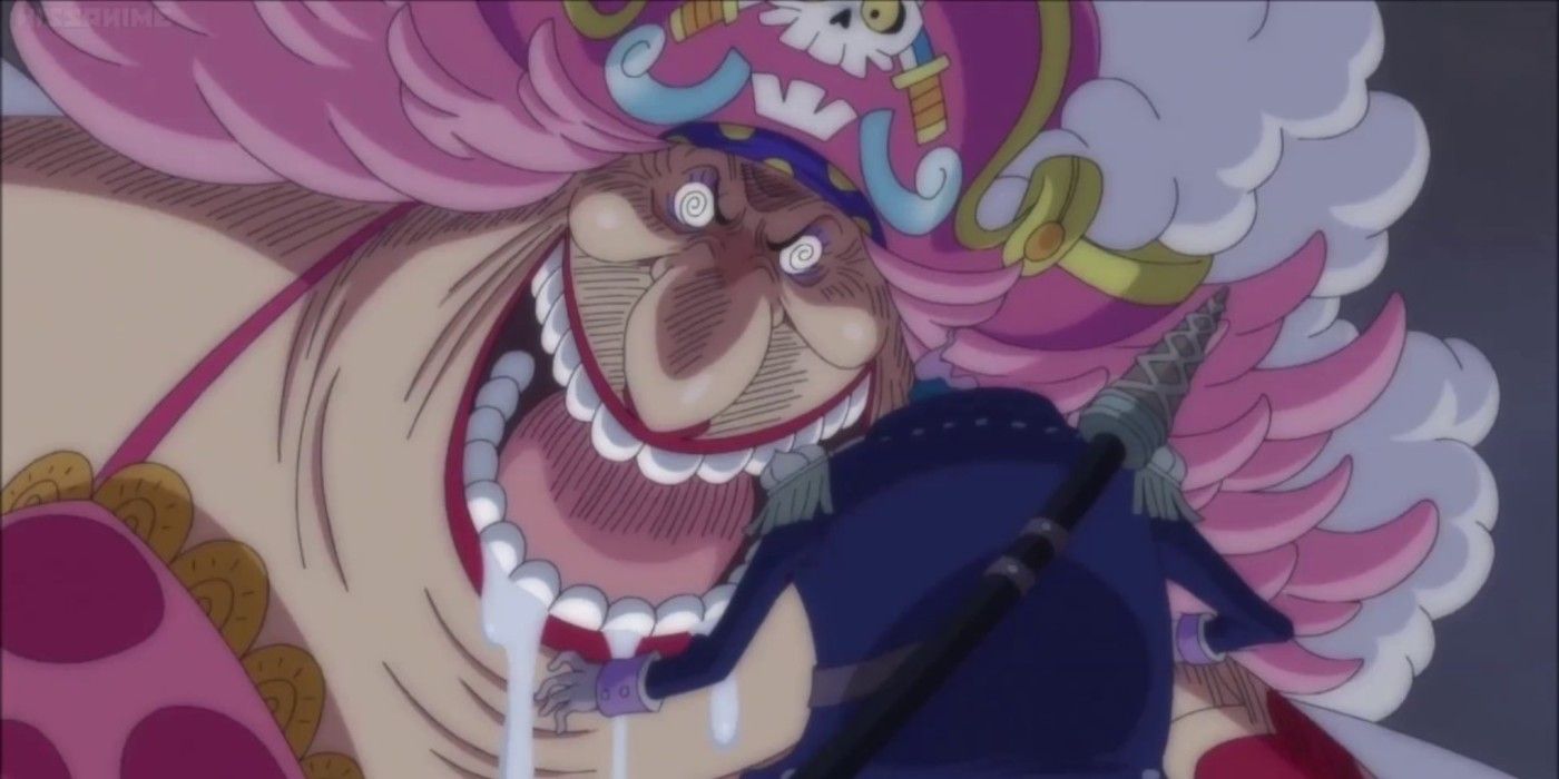 big mom salivates while looking at someone.