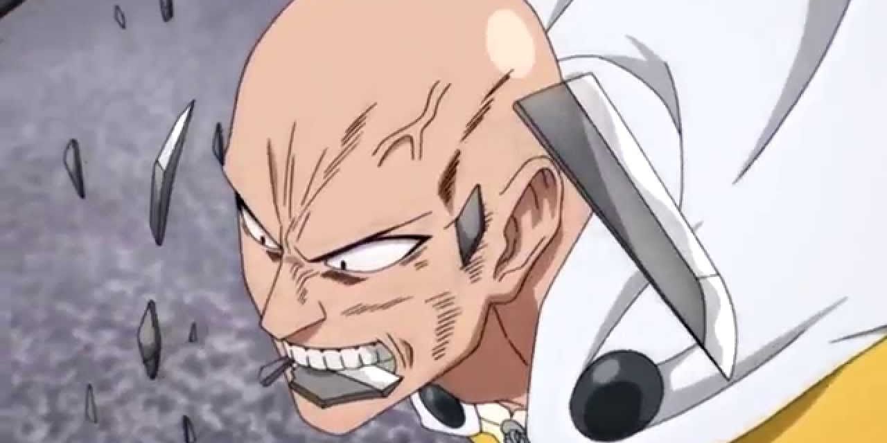 One-Punch Man Anime Saitama Bites destrói a espada de Sonic