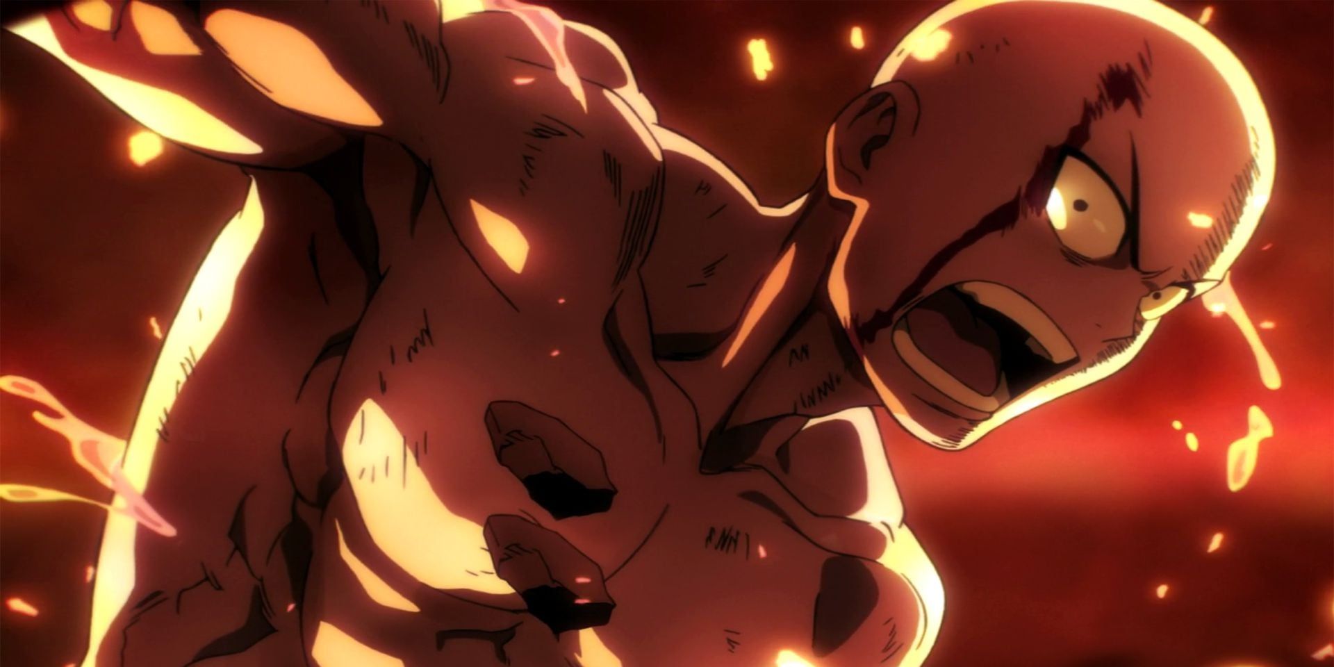 Roupas de One-Punch Man Anime Saitama queimadas do fogo