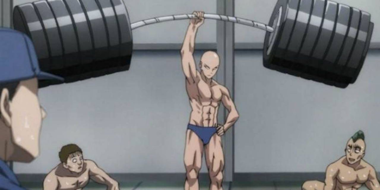One-Punch Man Anime Saitama Lifts Heavy Weight Training