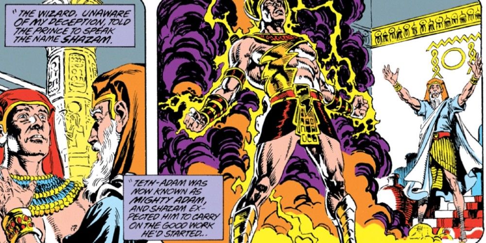 Black Adam is given his powers by the Wizard Shazam