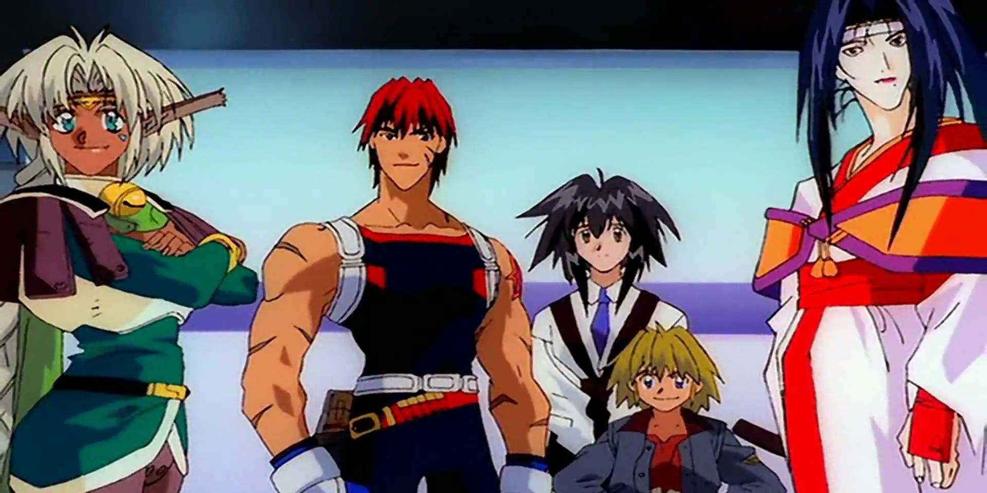 Gene Starwind with his crew on the ship in Outlaw Star