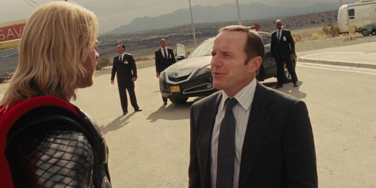 Phil Coulson questions Thor after the battle against the Destroyer.