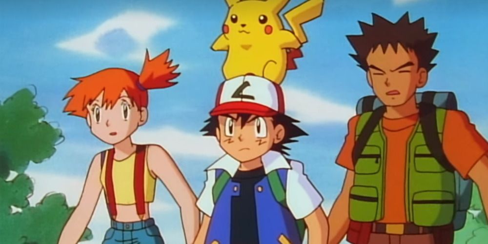Ash, Misty and Brock outside Mt. Moon
