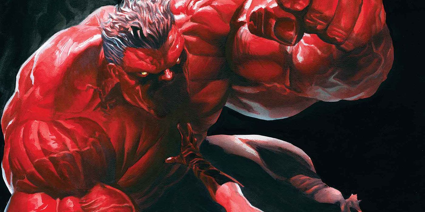 An image of Marvel Comics' Red Hulk drawn by Alex Ross