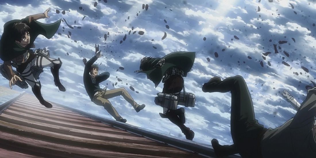 Mikasa fights Reiner and Bertholdt AOT