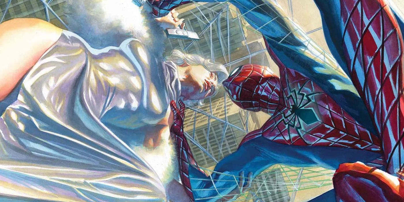 Silver Sable caught in Spider-Man's web