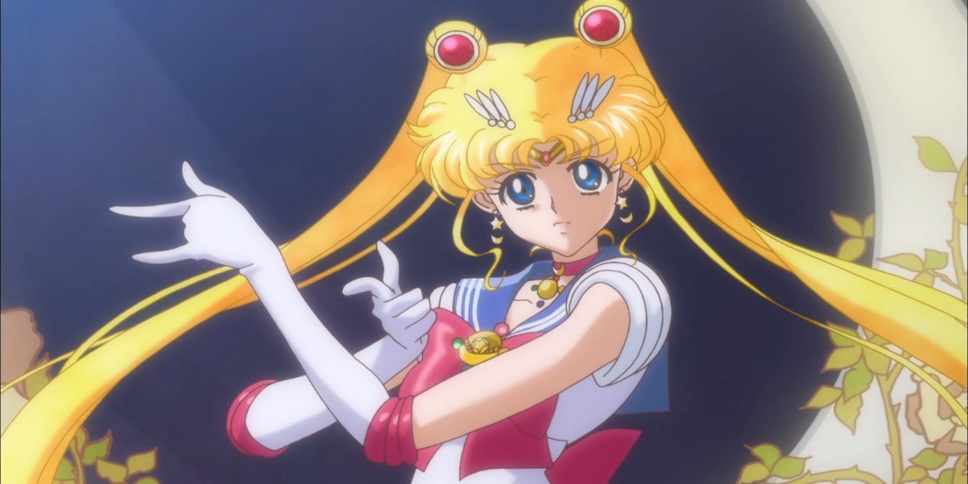 Sailor Moon striking a transformation pose in Sailor Moon Crystal.
