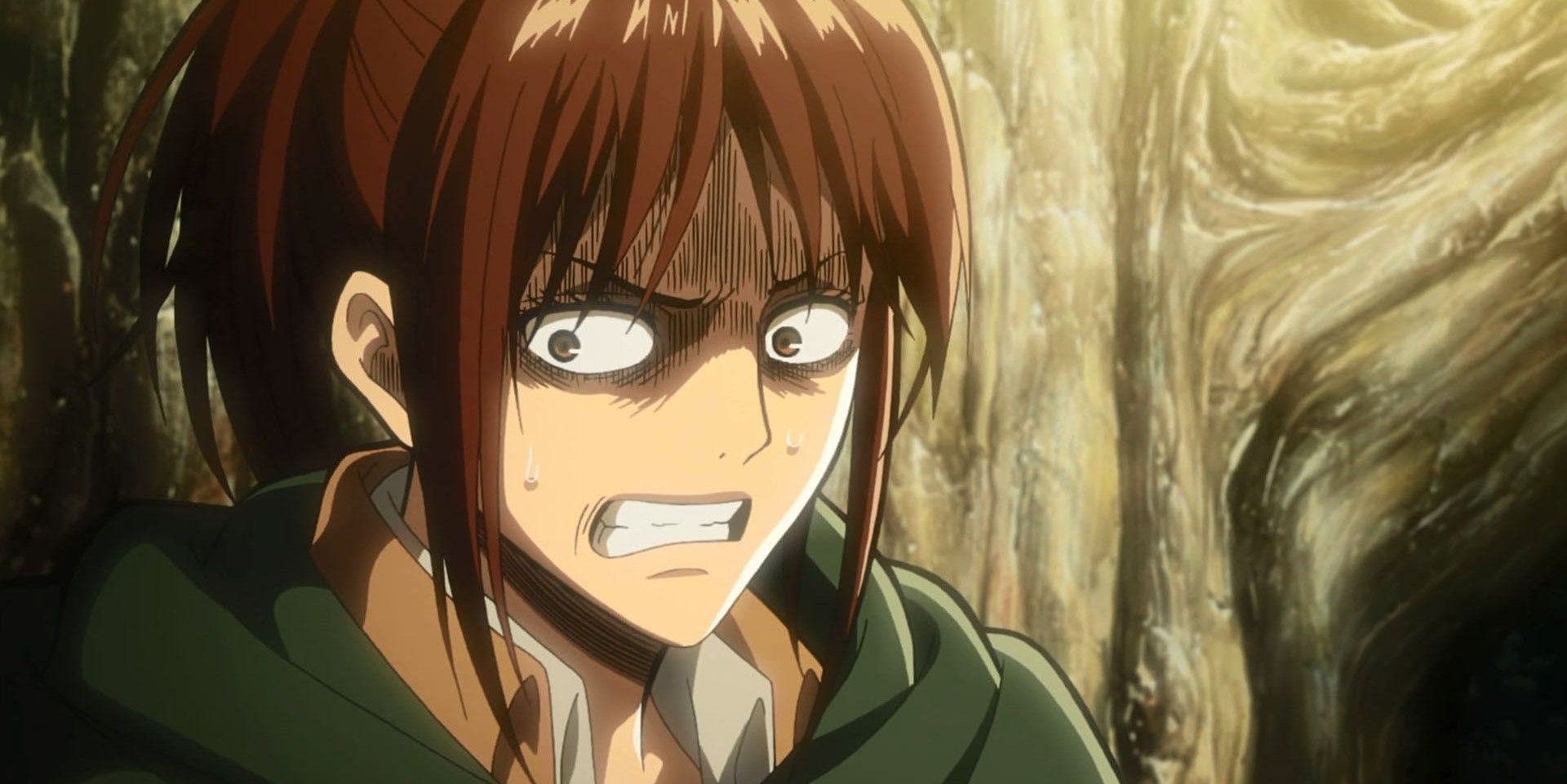 Sasha freaking out after hearing Female Titan's screams