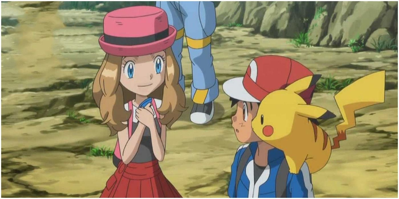 Serena, Clemont, Ash, and Pikachu in the Pokemon anime
