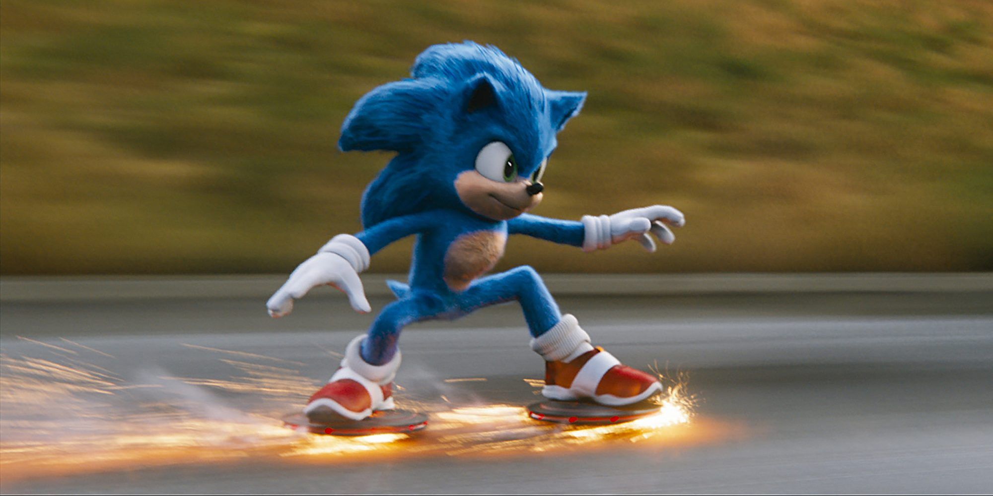 Sonic skids down the highway in Sonic the Hedgehog movie