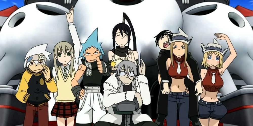 Humans and their weapons (hybrid humans) standing side by side in Soul Eater.