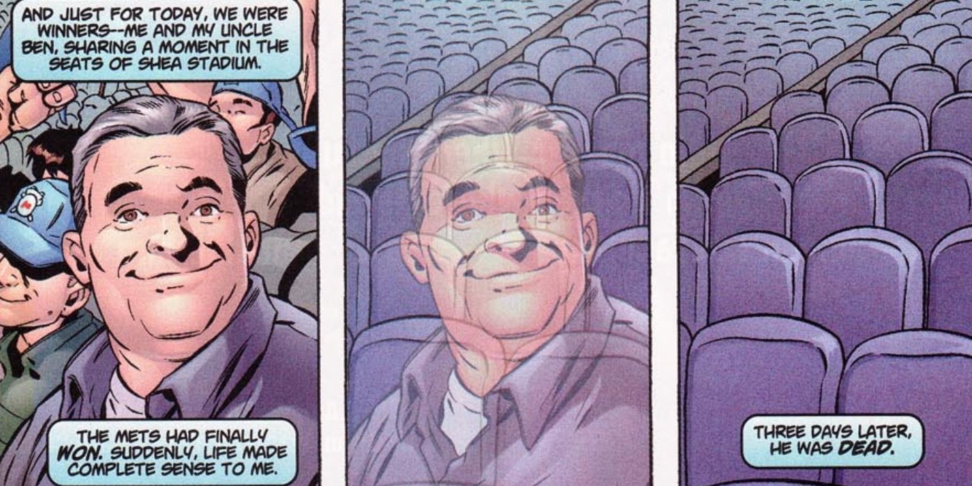 Peter Parker fondly remembers a Mets game with his late Uncle Ben.