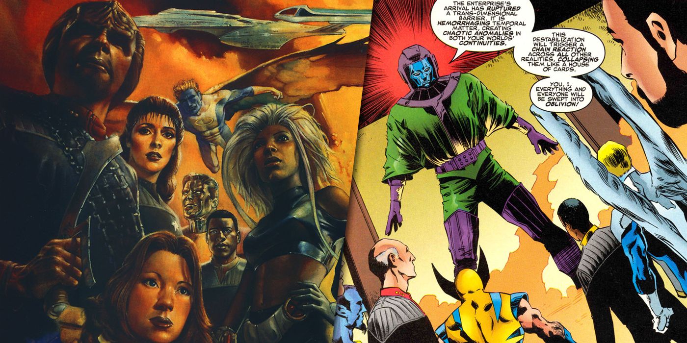 Kang appears before the Star Trek crew and X-Men in Marvel Comics