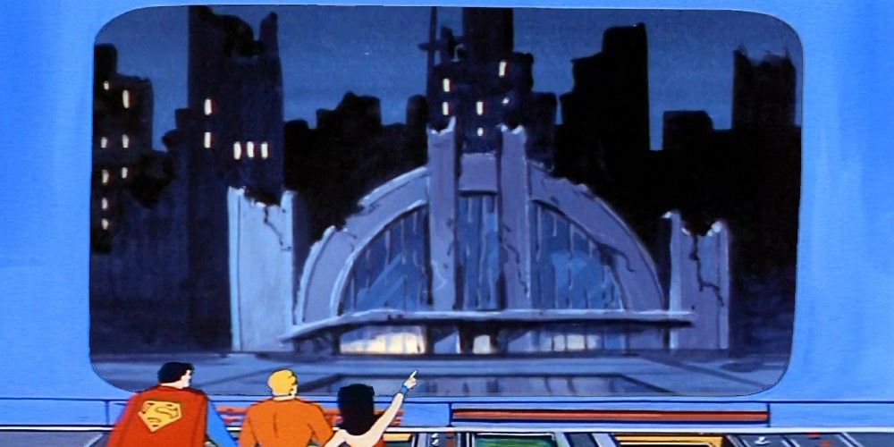 The Super Friends discover that the Hall of Justice has been destroyed in Super Friends