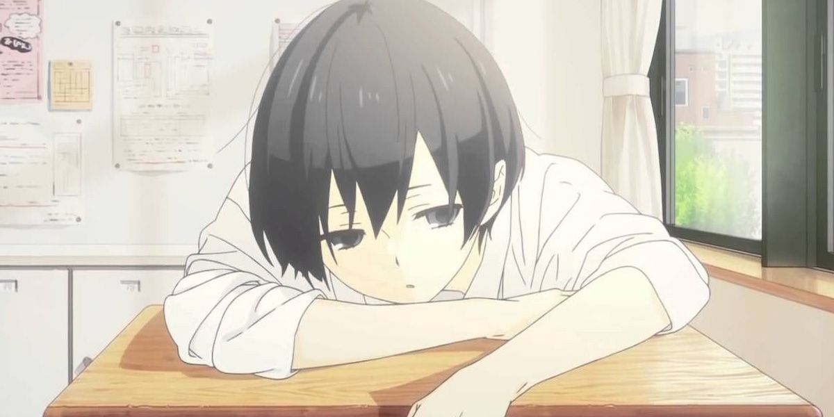 Tanaka bored in class in Tanaka-kun Is Always Listless.