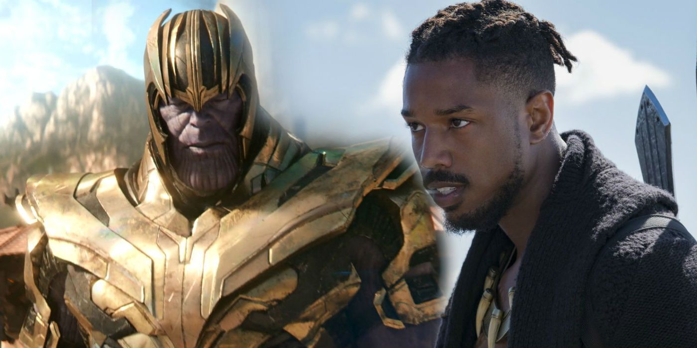 A split image of Thanos and Killmonger from the Marvel Cinematic Universe