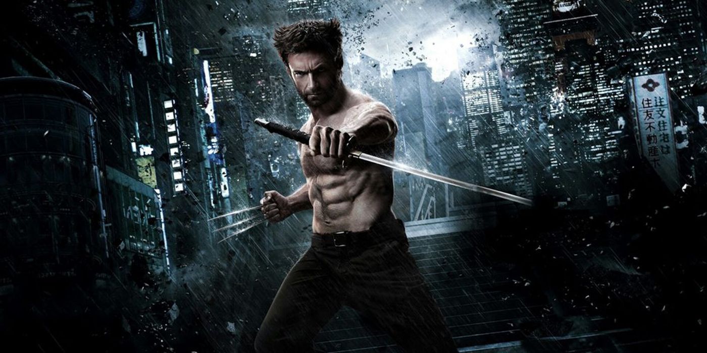 Hugh Jackman as Wolverine holding a katana