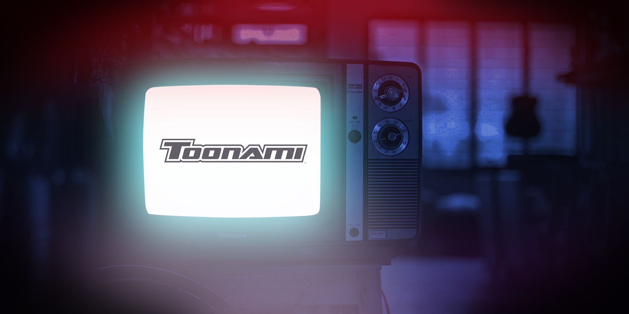 Dark room with CRT TV and Toonami logo on it.