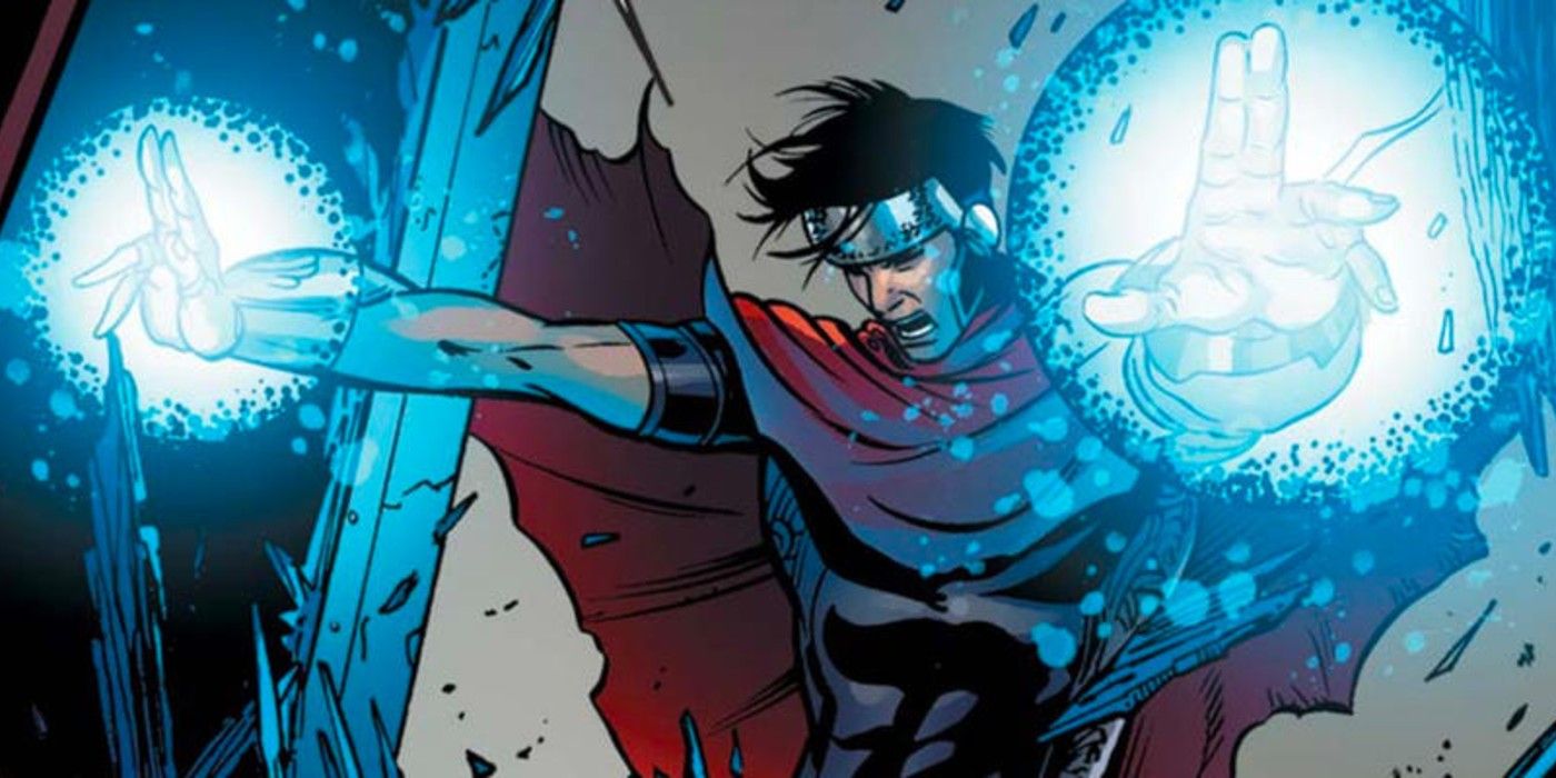 Wiccan blasting magical energy through his hands in Marvel Comics