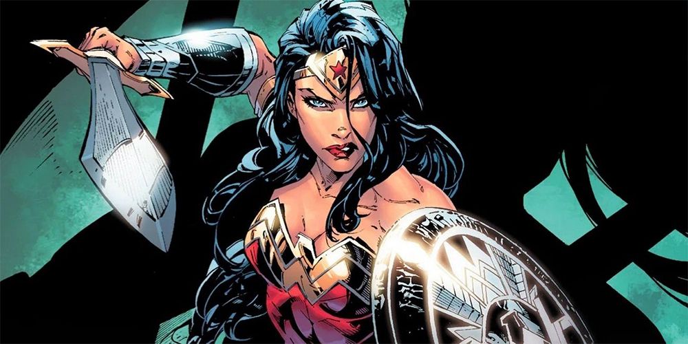 Wonder Woman wielding her favorite sword.