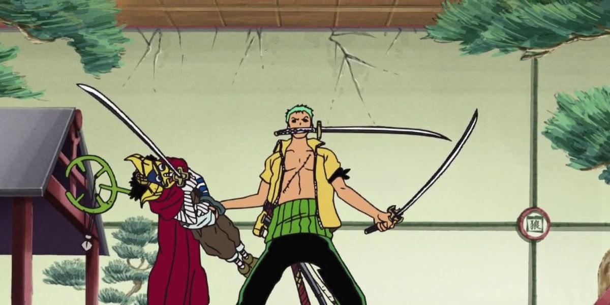 Zoro utilizes Usopp as a sword