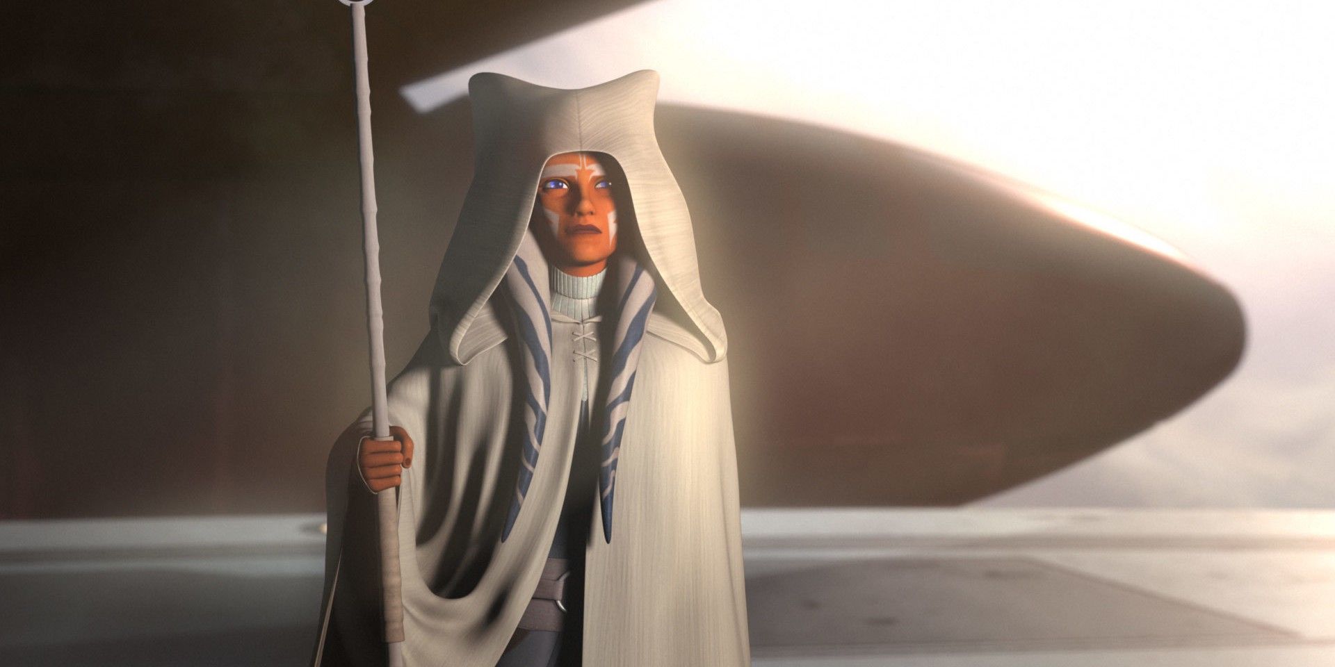 Ahsoka Tano clad in white in the Star Wars Rebels finale.