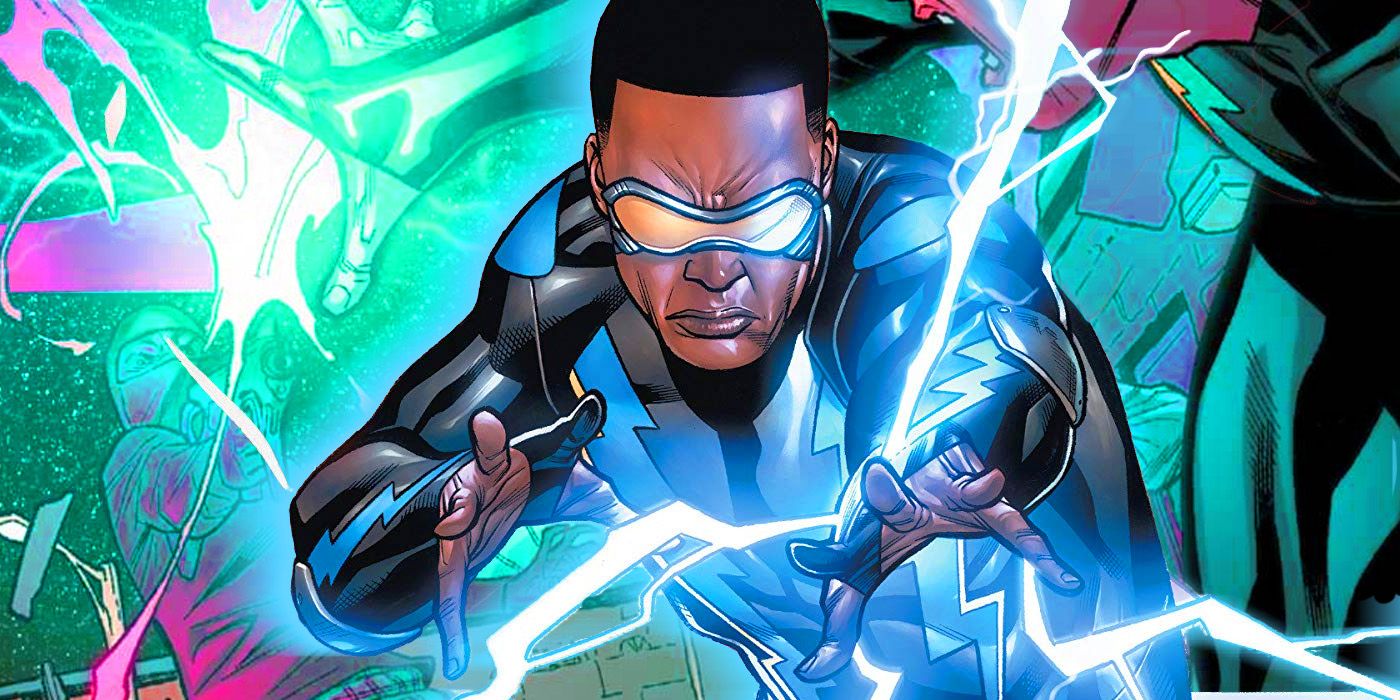 black lightning shoots electricity from his hands