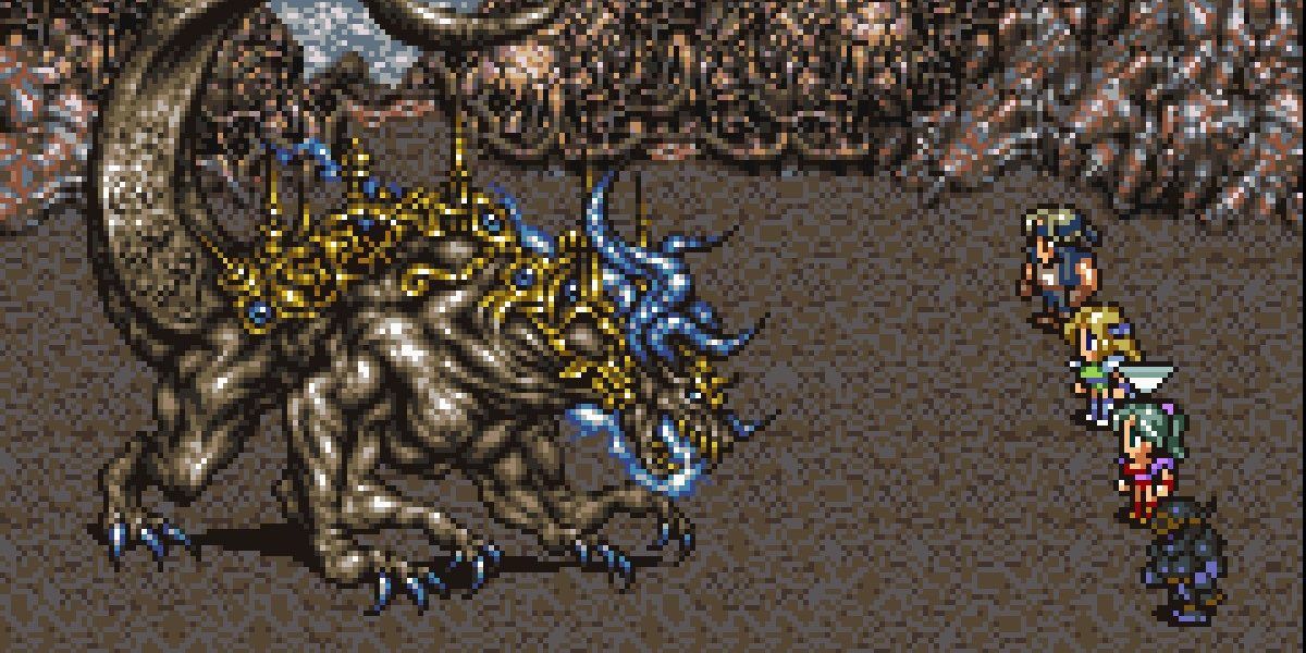 Final Fantasy 6 heroes battle a classic creature