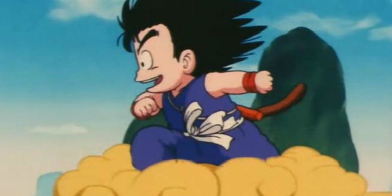 Young Goku flying on his nimbus.