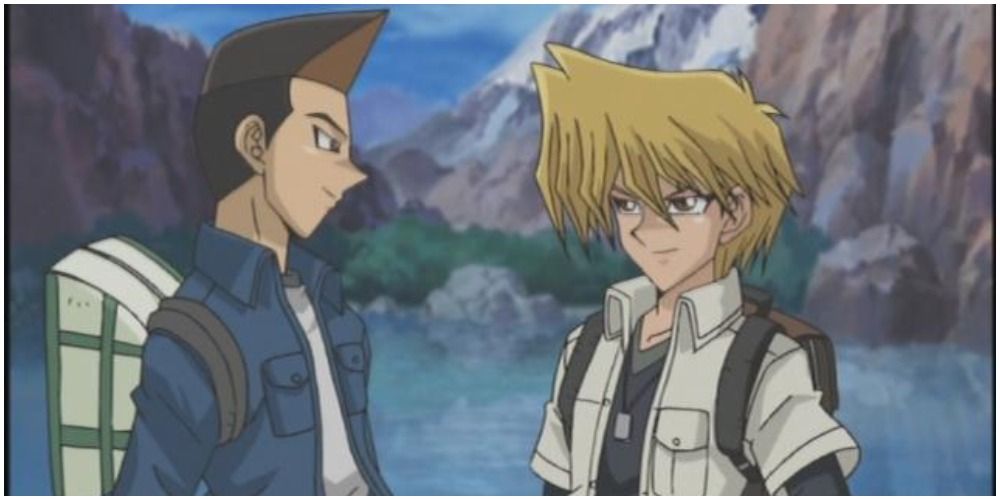 Joey and Tristan in the wilderness with backpacks yu gi oh