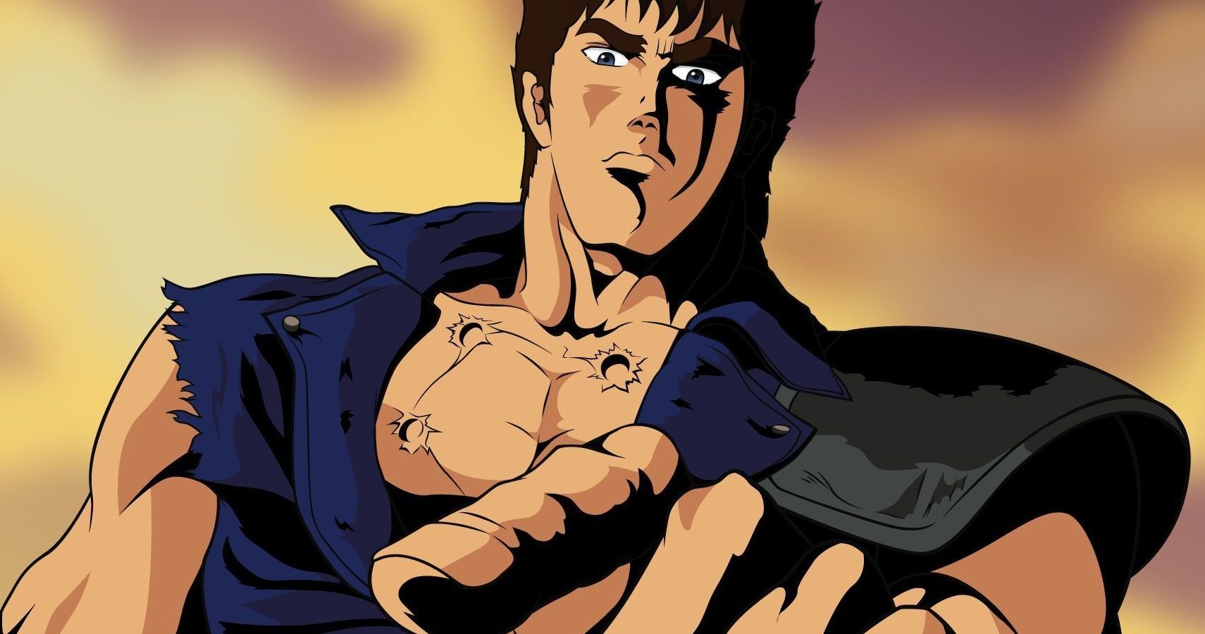 Kenshiro pointing at his target.