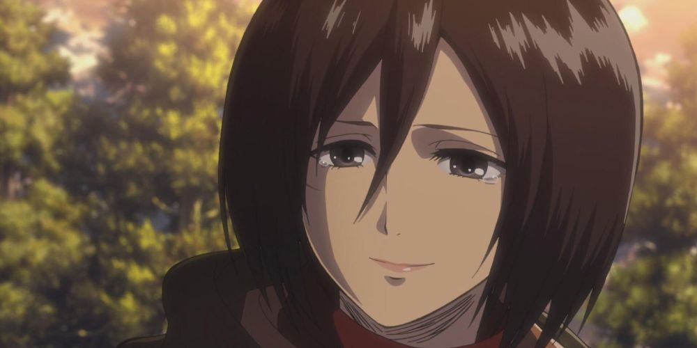 Mikasa Ackerman sorrindo (Ataque a Titã)