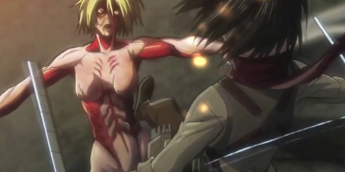 Female Titan vs Mikasa