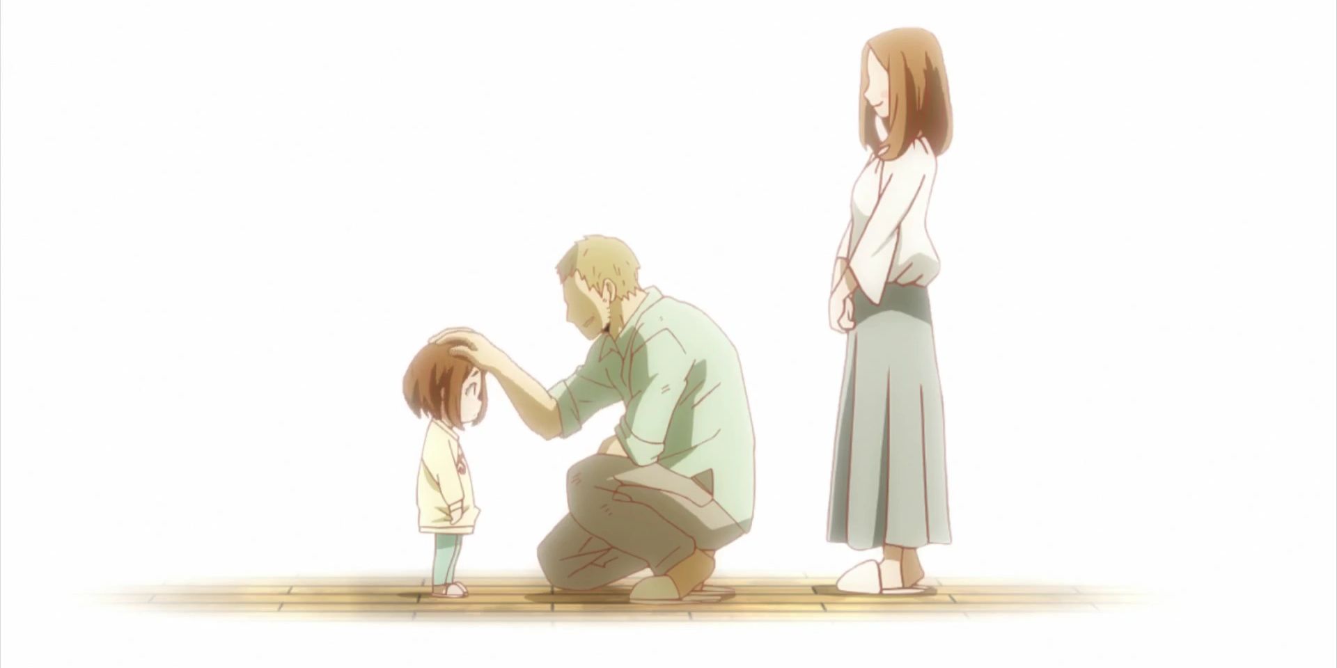 Ochaco receiving a pat on the head from her father