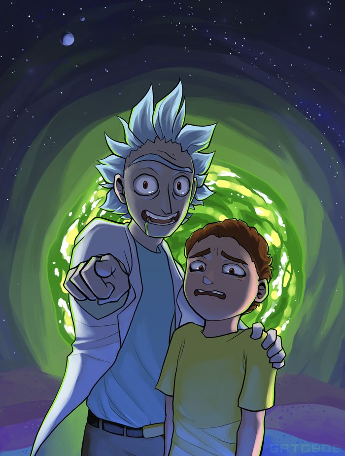 Rick and Morty staring into the camera