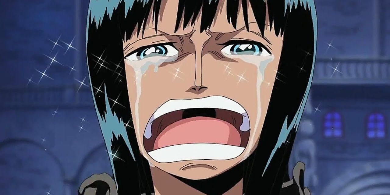 Robin crying at Enies Lobby in One Piece.