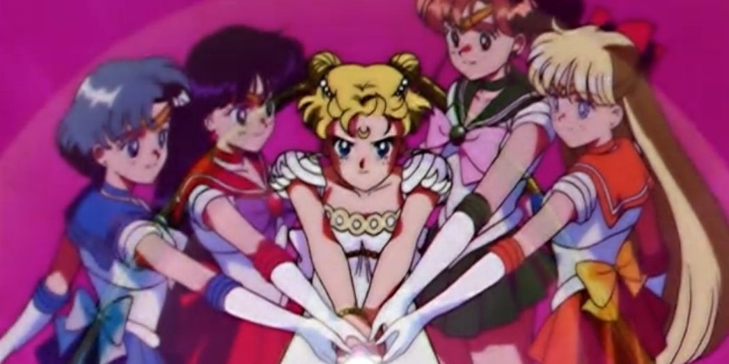 Sailor Scouts helping Princess Serenity/Sailor Moon fight against Queen Beryl