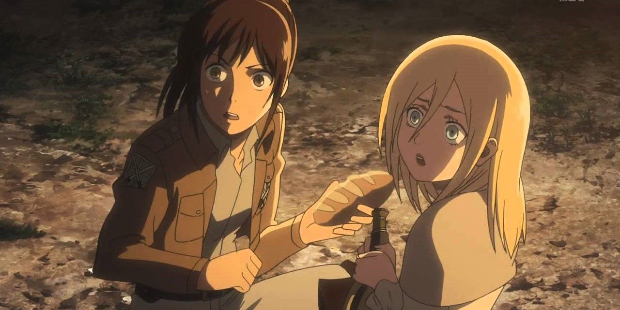 Sasha and Chrita having a moment before they get interrupted by Ymir.