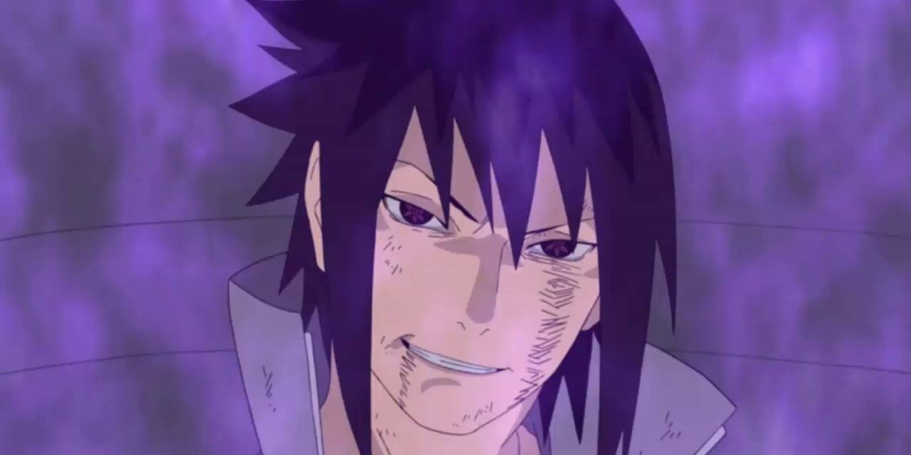 Evil Sasuke is inside his Susanoo as he grins.