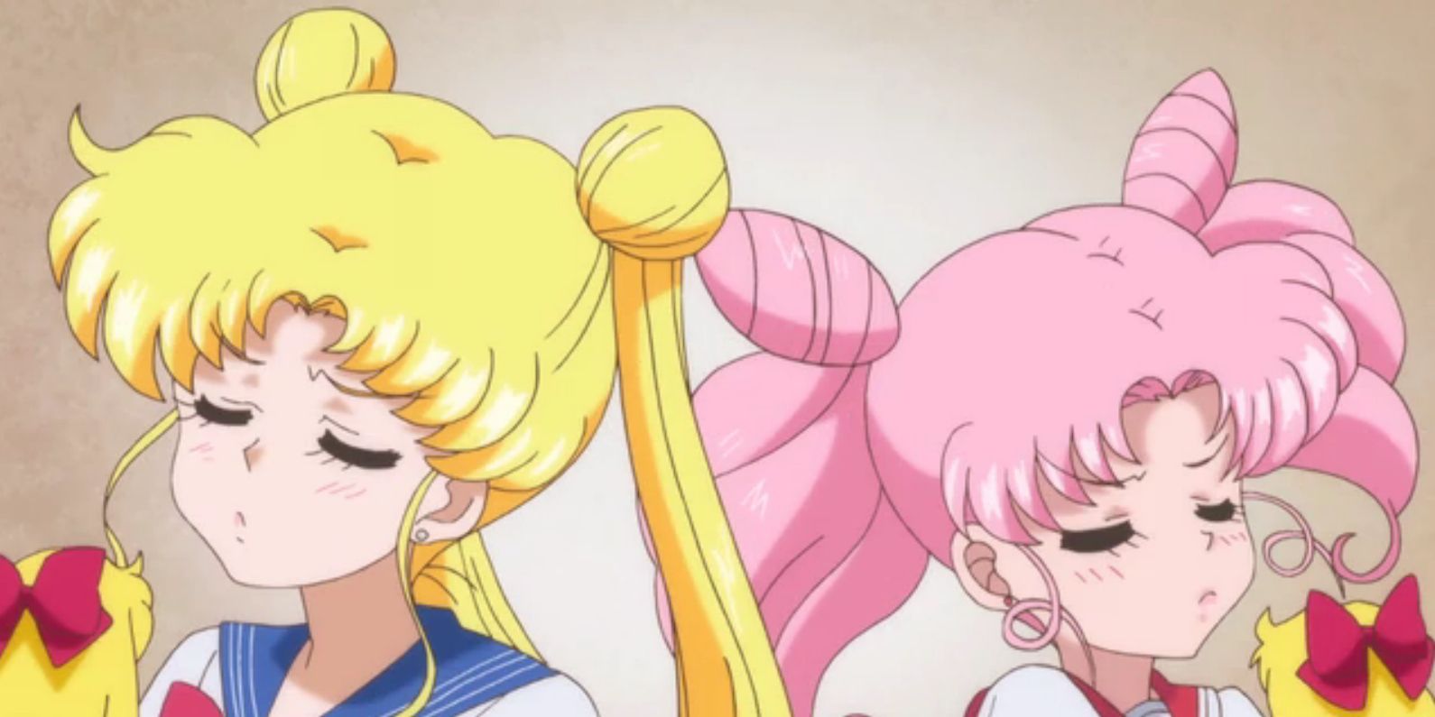 Usagi and Chibiusa from Sailor Moon, facing away from each other angrily