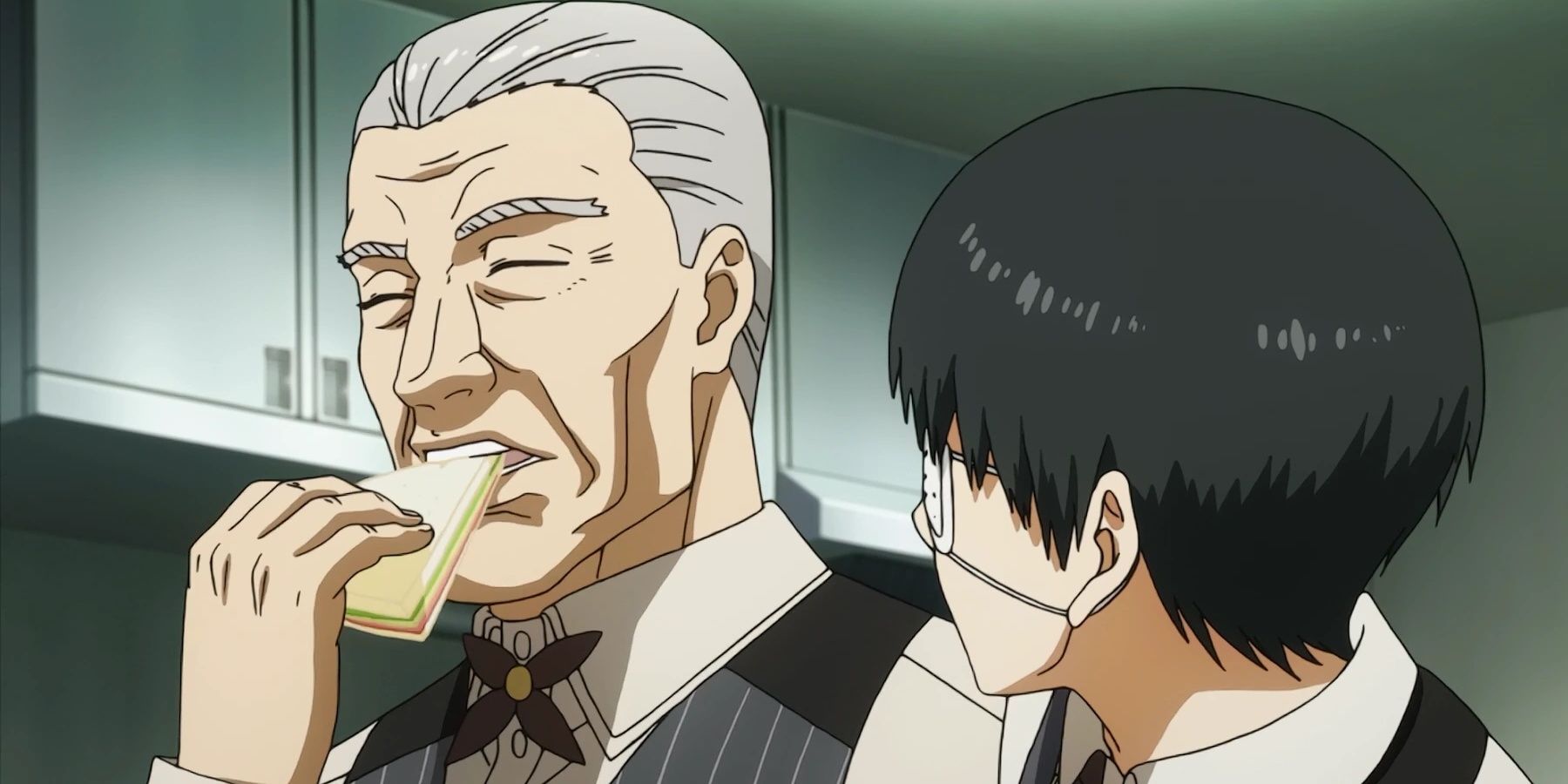 Yoshimura and Kaneki eating sandwiches (Tokyo Ghoul)