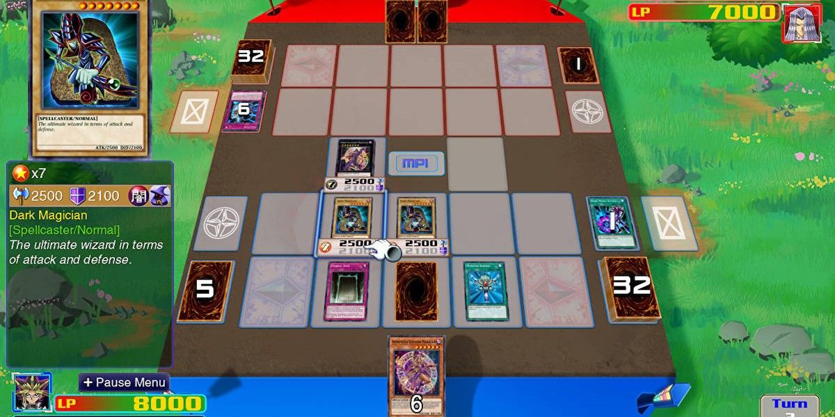 O layout do campo para um jogo de Yu-Gi-Oh em Legacy of the Duelist.