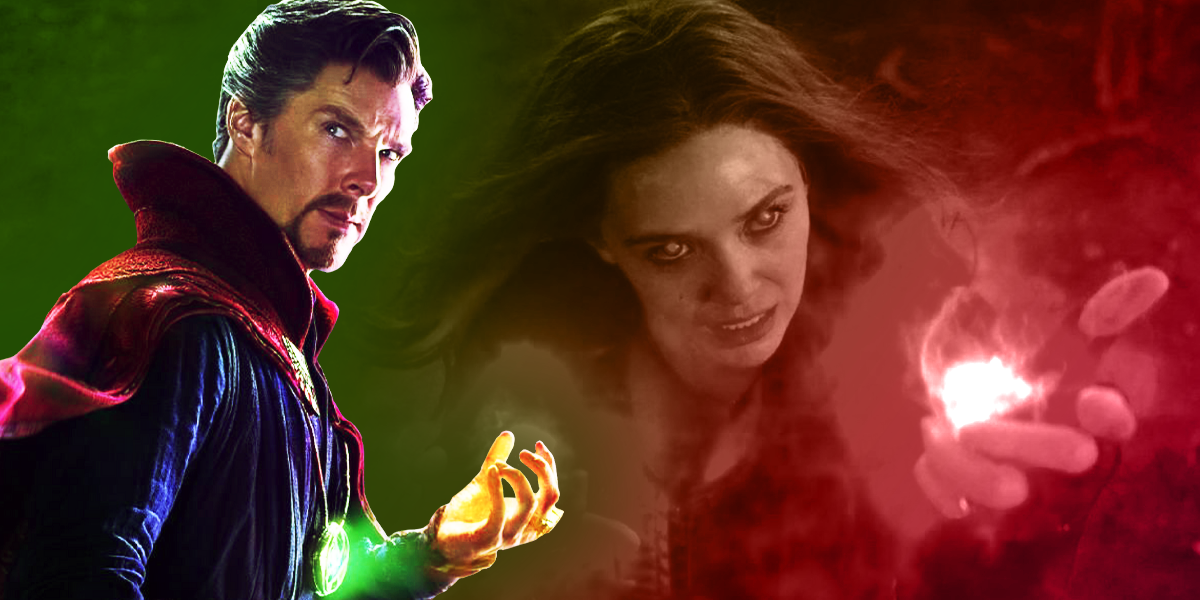 Doctor Strange and Scarlet Witch from the MCU split image