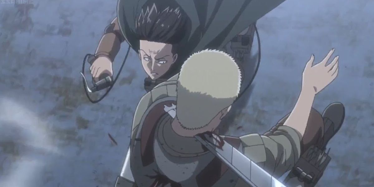 Levi lunges at Reiner, determined to bring him down