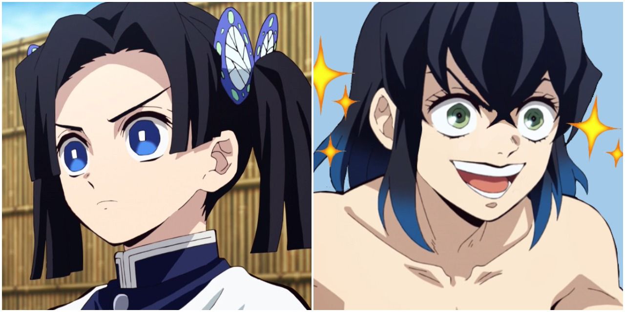 A split image of Aoi and Inosuke from Demon Slayer: Kimetsu no Yaiba