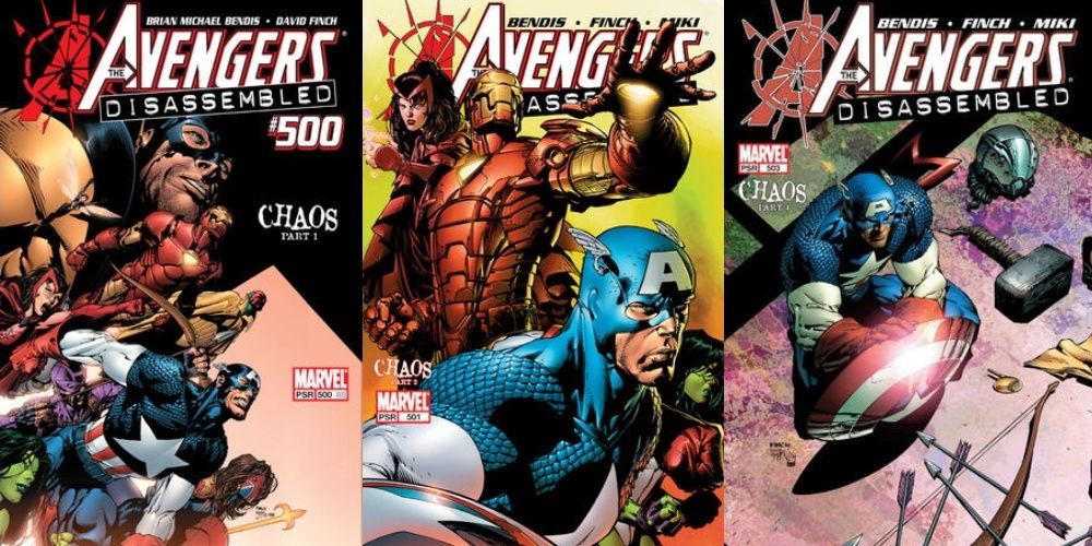 Three Avengers: Disassembled covers