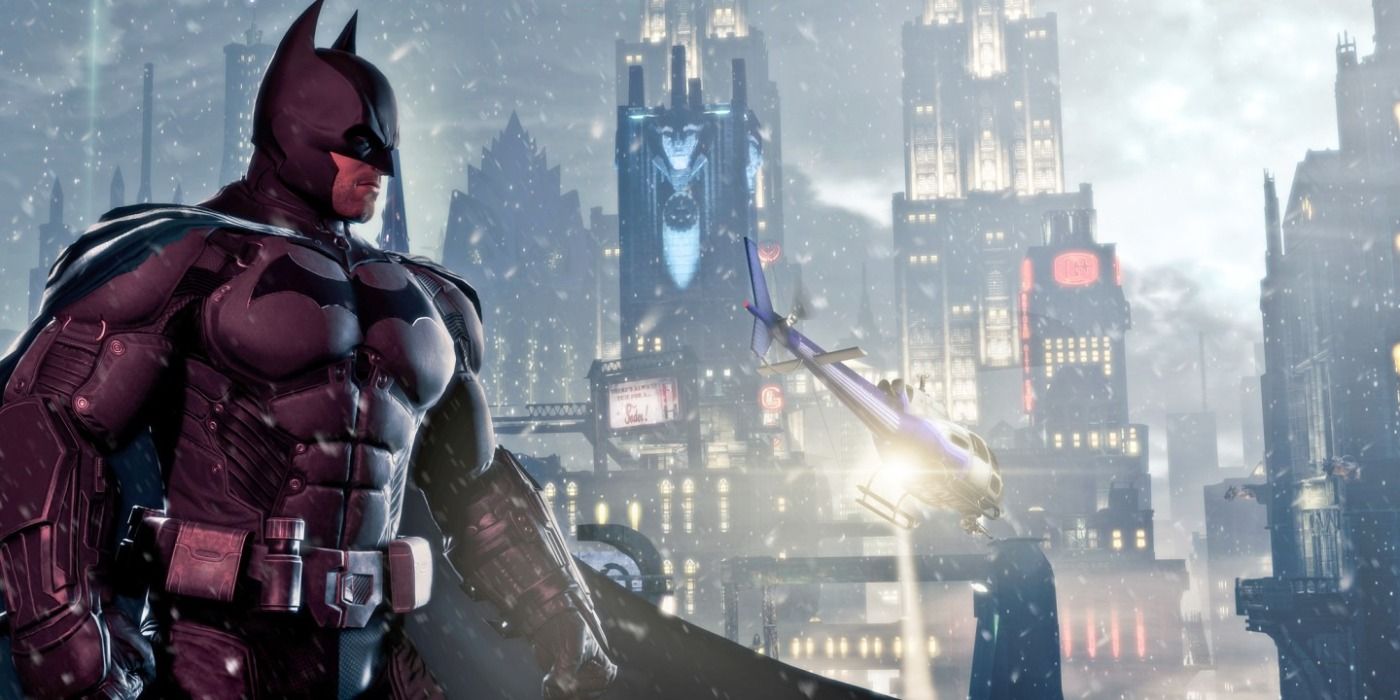 Image of Batman standing in front of a wintery Gotham for Batman: Arkham Origins